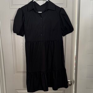 SHEIN Curve Black Puff Sleeve Button-Up Dress